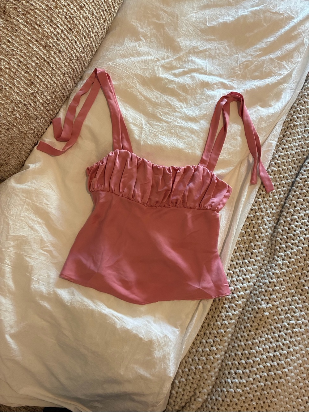 Zara Rose Pink Ruffle Tie-Shoulder Camisole